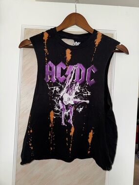 AC/DC Black Tee with Purple Logo and Orange Splatter